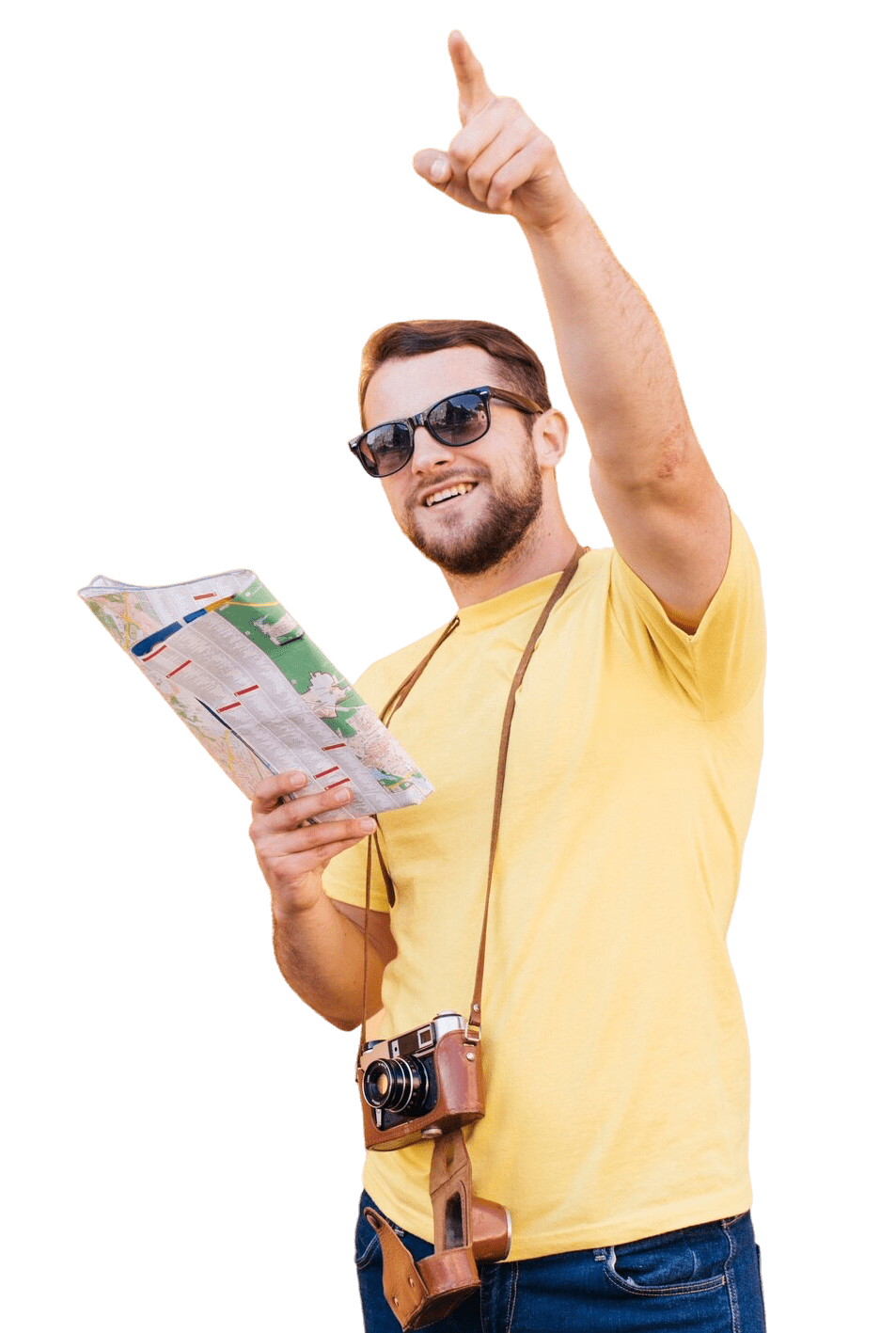 apuesto-joven-viajero-fotografo-camara-blanca-alrededor-su-cuello-apuntando-algun-lugar-mientras-sostiene-mapa